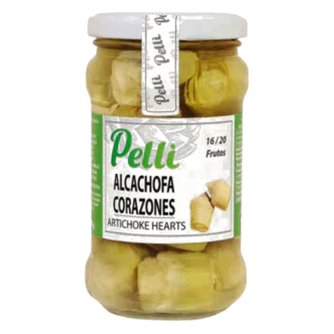Artichoke Hearts 16/20  in Brine Pelli  290g Glass Jar | Corazones de alcachofa 16/20  Pelli 290g