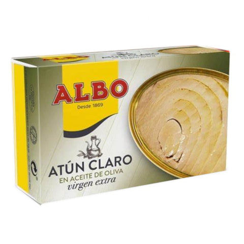 Solid Yellowfin Tuna in Extra Virgin Olive Oil Albo 112g Tin in box | Atun Claro en Aceite de Oliva Extra Virgen  Albo 112g