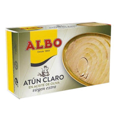 Solid Yellowfin Tuna in Extra Virgin Olive Oil Albo 112g Tin in box | Atun Claro en Aceite de Oliva Extra Virgen  Albo 112g
