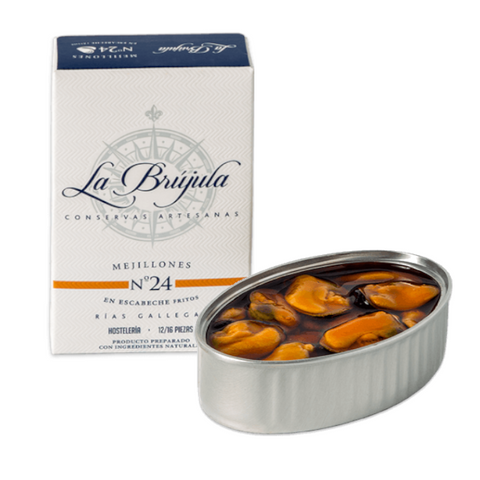 Spicy Mussels with Garlic and Chili 16-20 La brujula 110g | Mejillones Picantes con Ajo y Guindilla 16-20 La Brújula 110 g