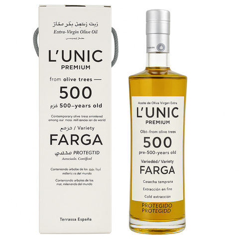 Extra Virgin Olive Oil L'Unic Farga 500 Years | Aceite de Oliva Virgen Extra  L'Unic Farga 500 Years